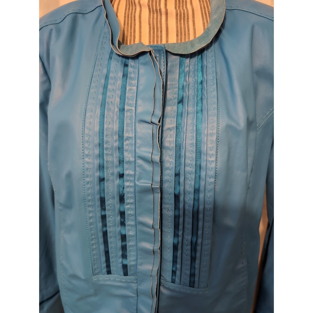Vintage Y2K Terry Lewis Women's Blue Leather Jacket Size XL - Picture 2 of 13